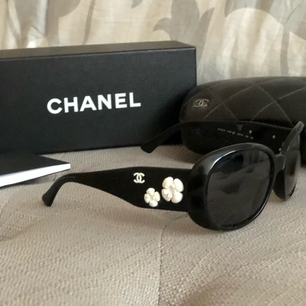 Black Chanel Sunglasses with Floral Detail